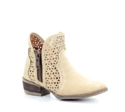 Corral Boots Circle G By Corral Q5018 Womens Shortie In Bone Cutout