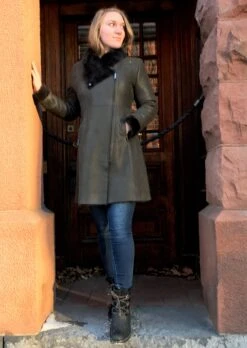 Bergen Of Norway Devon Women's Shearling Coat -Western Denim Store Bergen of Norway Devon Dark Olive Brown 1