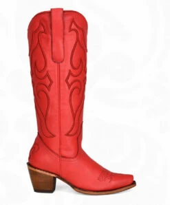 Corral LD Ruby Red Tall Top Matching Stitch Pattern & Inlay Pullstraps Snip Toe Boot Z5076