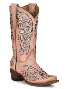 Corral Teen Cowboy Boots In Pink With Shiny Inlay T0103