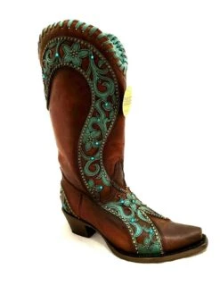 Corral Boots Corral Women's E1538 CHOCOLATE /TURQUOISE OVERLAY & WOVEN & CRYSTALS & STUDS -Western Denim Store CorralWomen sE1538CHOCOLATE TURQUOISEOVERLAY WOVEN CRYSTALS STUDS