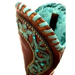 Corral Boots Corral Women's E1538 CHOCOLATE /TURQUOISE OVERLAY & WOVEN & CRYSTALS & STUDS -Western Denim Store CorralWomen sE1538CHOCOLATE TURQUOISEOVERLAY WOVEN CRYSTALS STUDSOutstandingcowgirlboots