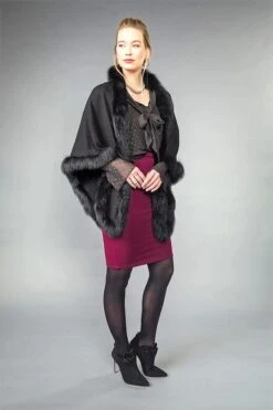 Dana Stein Angora Rabbit & Wool Fox Trimmed Triangle Cape