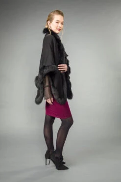 Dana Stein Angora Rabbit & Wool Fox Trimmed Triangle Cape -Western Denim Store Dana Stein Rabbit Fox Trim Triangle Cape Black 1