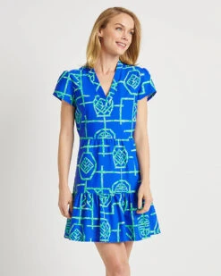 Jude Connally Ginger Dress In Bamboo Lattice Cobalt Grass Color