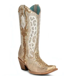 Corral Boots Corral C3895 LD Gold Embroidery Studs Crystals Boot SS23