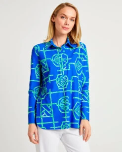 Jude Connally Hadley Top Bamboo Lattice Cobalt Grass Made In The USA