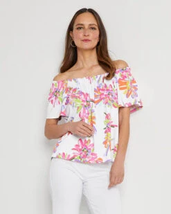 Jude Connally Georgia Top Orange Impressionist Floral Apricot