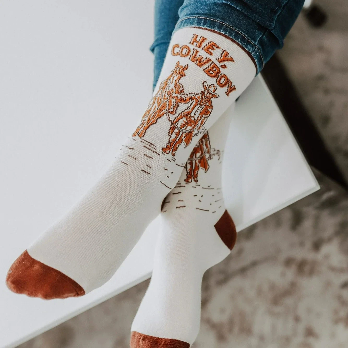 Montana Scene Hey Cowboy Unisex Sock Made In Montana USA 1 Montana Scene Hey Cowboy Unisex Sock Made In Montana USA