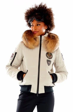 M. Miller Women's Taryn Touring Patch Bomber W/ Natural Finn Racoon In Tan ON SALE
