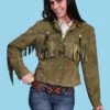 Scully Women's Fringe Leather Jacket In Olive With Beads L152