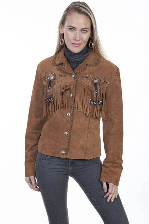 Scully Women's Fringe Bead Leather L152 In Cognac 1 Scully Women's Fringe Bead Leather L152 In Cognac