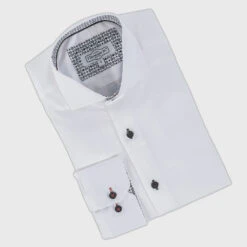 7 Downie Dress Shirt In Solid White With Black Buttons SS23
