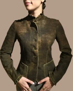 Artico Gringolino Ruffle Leather Jacket Olive